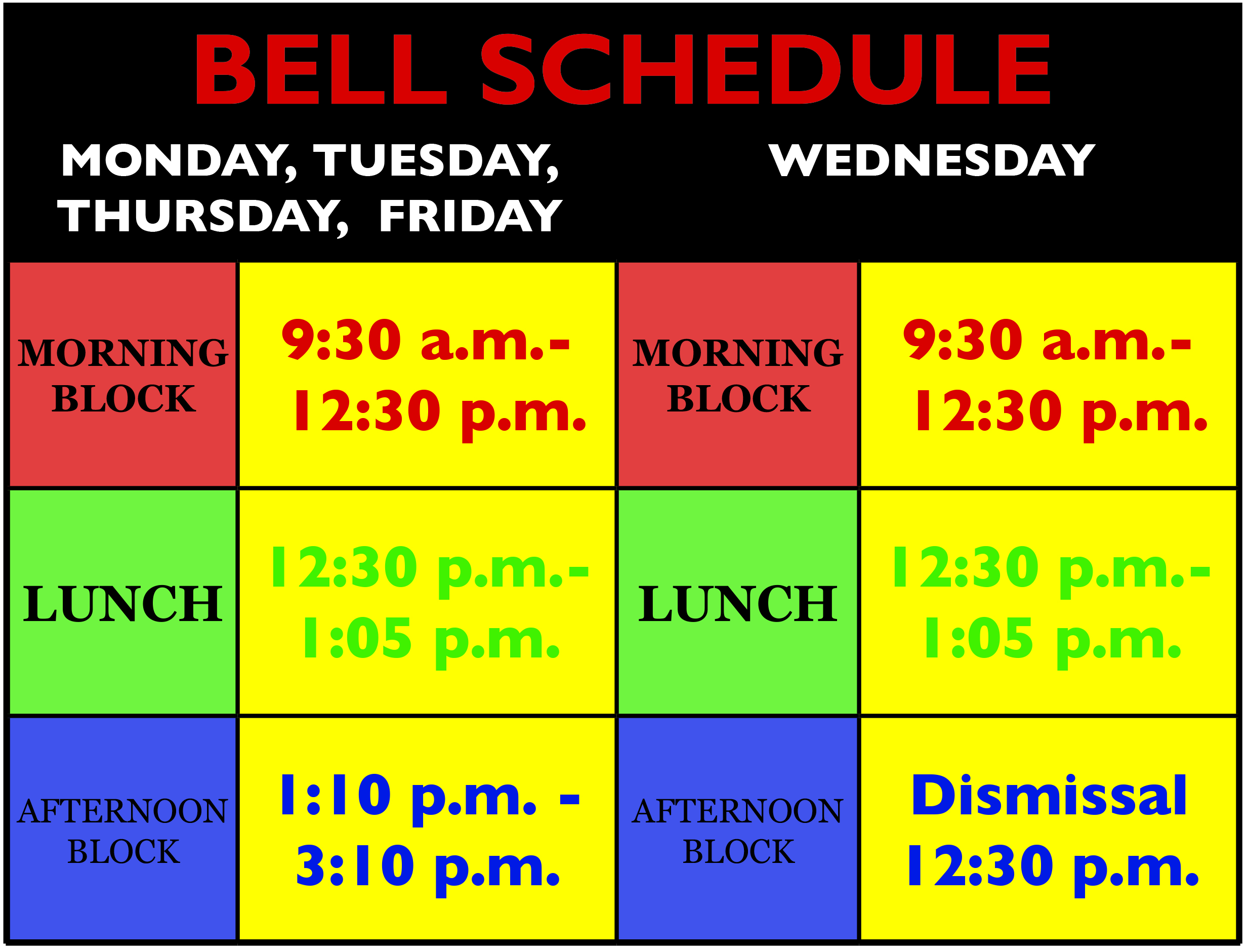 Bell Schedule SFUSD